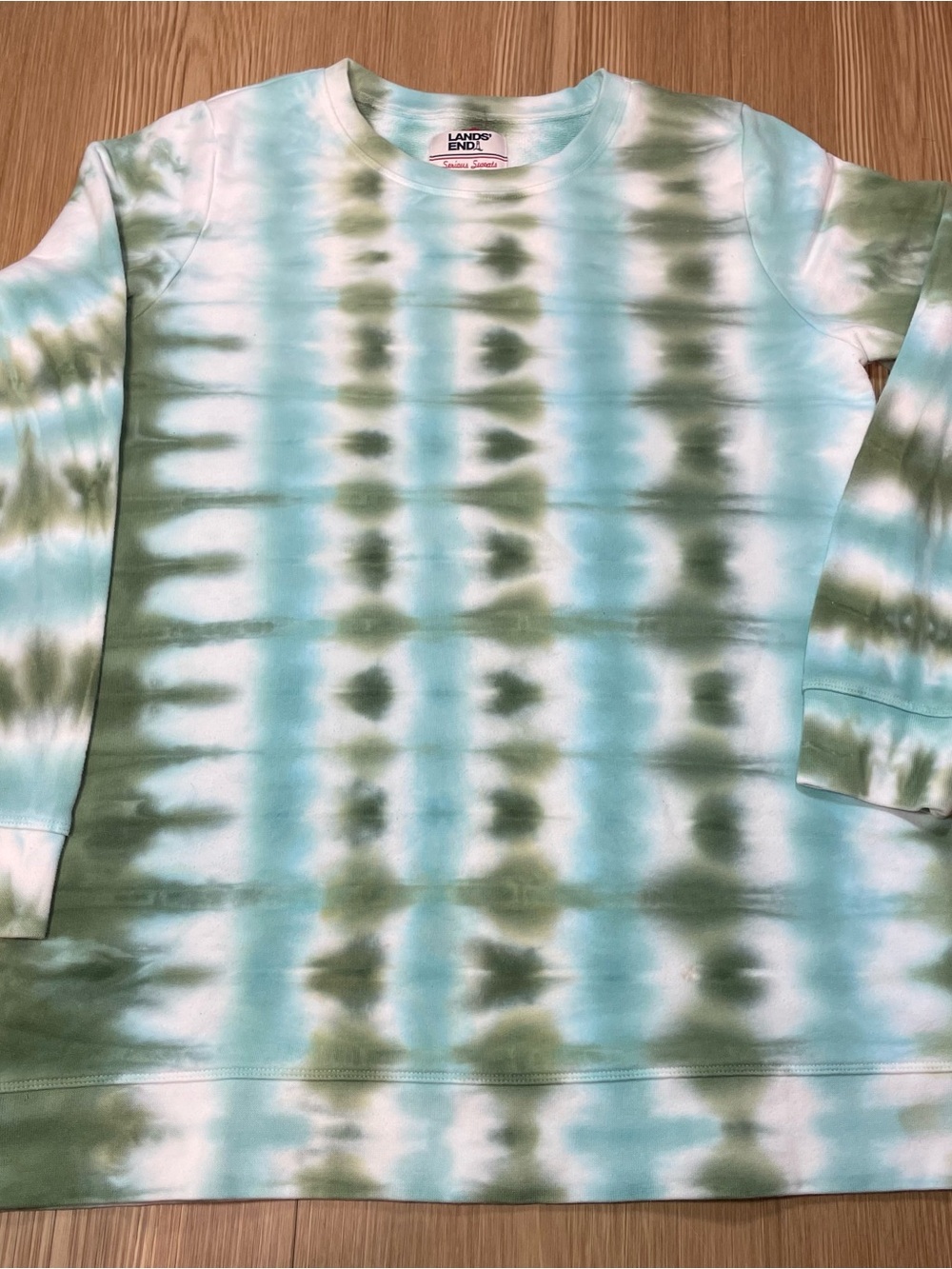 Lands' End Serious Sweats Green Tie Dye Crewneck Sweatshirt Medium 10-12